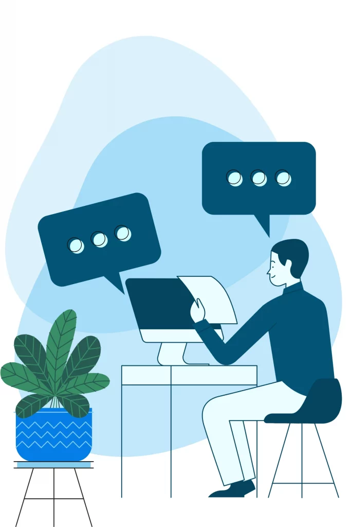 illustration of man talking to online cutsomers